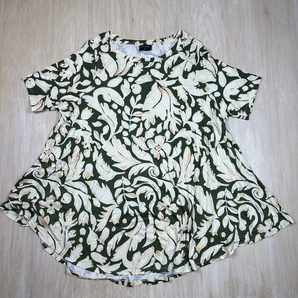 NWT Lane Bryant Botanical Floral Swing Tunic Top 22/24 Green Short Sleeve Plus